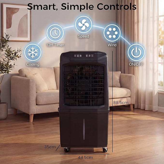 Swamp Cooler, 3000 CFM Evaporative Air Cooler with 10 Gallon Water Tank, 120° Oscillation, 12H Timer, Foldable Design and