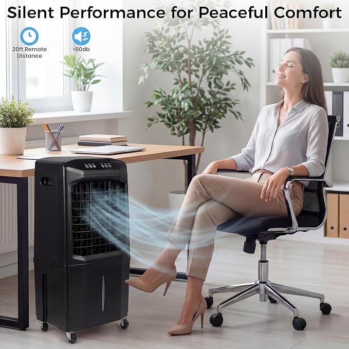 Swamp Cooler, 3000 CFM Evaporative Air Cooler with 10 Gallon Water Tank, 120° Oscillation, 12H Timer, Foldable Design and