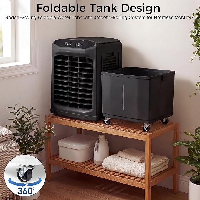 Swamp Cooler, 3000 CFM Evaporative Air Cooler with 10 Gallon Water Tank, 120° Oscillation, 12H Timer, Foldable Design and