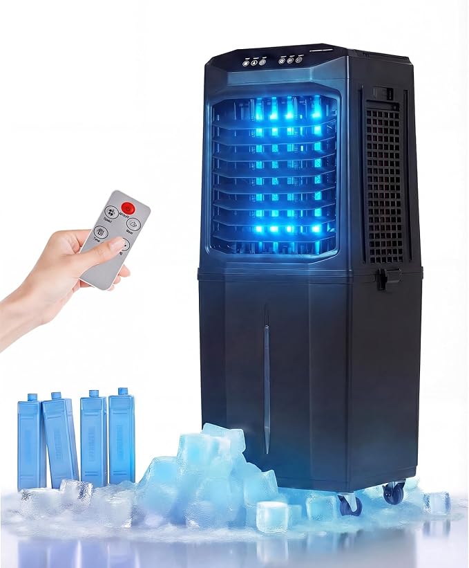 Swamp Cooler, 3000 CFM Evaporative Air Cooler with 10 Gallon Water Tank, 120° Oscillation, 12H Timer, Foldable Design and