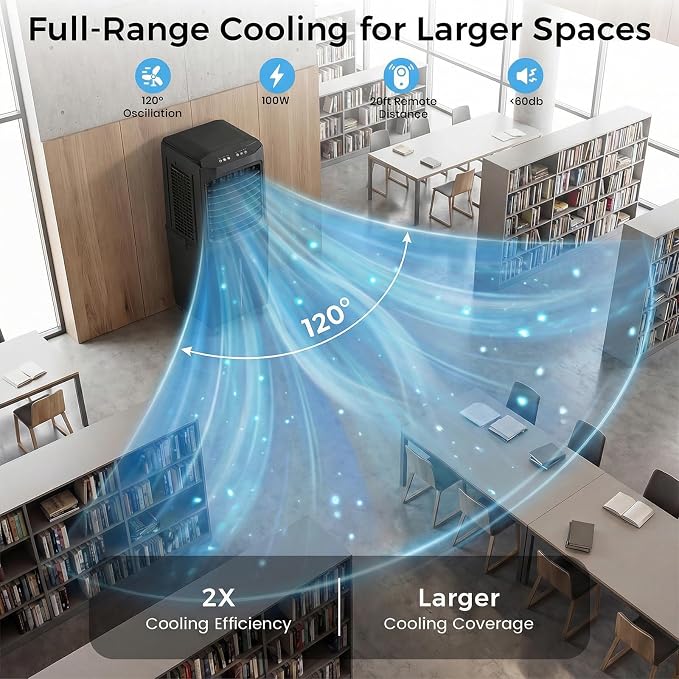 Swamp Cooler, 3000 CFM Evaporative Air Cooler with 10 Gallon Water Tank, 120° Oscillation, 12H Timer, Foldable Design and