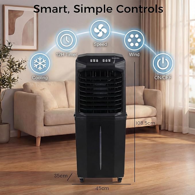 Swamp Cooler, 3000 CFM Evaporative Air Cooler with 10 Gallon Water Tank, 120° Oscillation, 12H Timer, Foldable Design and