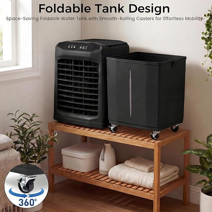 Swamp Cooler, 3000 CFM Evaporative Air Cooler with 10 Gallon Water Tank, 120° Oscillation, 12H Timer, Foldable Design and