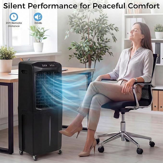 Swamp Cooler, 3000 CFM Evaporative Air Cooler with 10 Gallon Water Tank, 120° Oscillation, 12H Timer, Foldable Design and