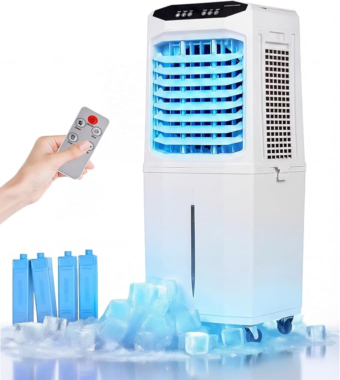 Swamp Cooler, 3000 CFM Evaporative Air Cooler with 10 Gallon Water Tank, 120° Oscillation, 12H Timer, Foldable Design and