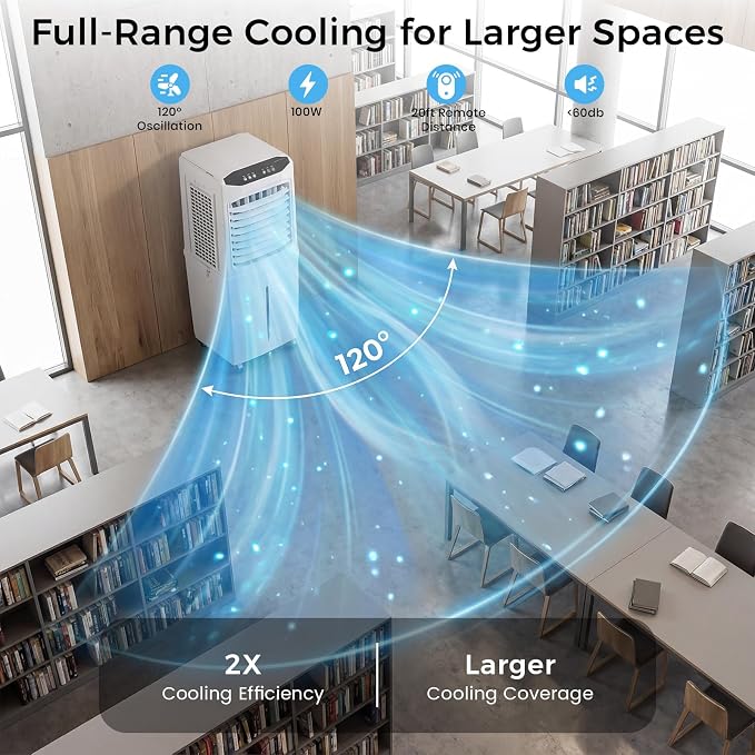 Swamp Cooler, 3000 CFM Evaporative Air Cooler with 10 Gallon Water Tank, 120° Oscillation, 12H Timer, Foldable Design and
