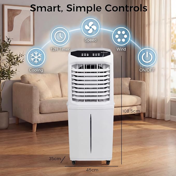 Swamp Cooler, 3000 CFM Evaporative Air Cooler with 10 Gallon Water Tank, 120° Oscillation, 12H Timer, Foldable Design and