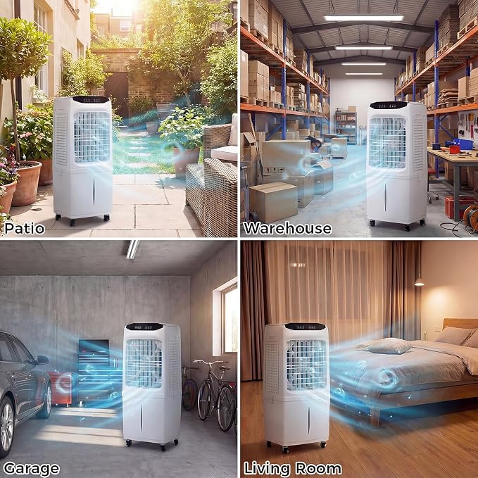 Swamp Cooler, 3000 CFM Evaporative Air Cooler with 10 Gallon Water Tank, 120° Oscillation, 12H Timer, Foldable Design and