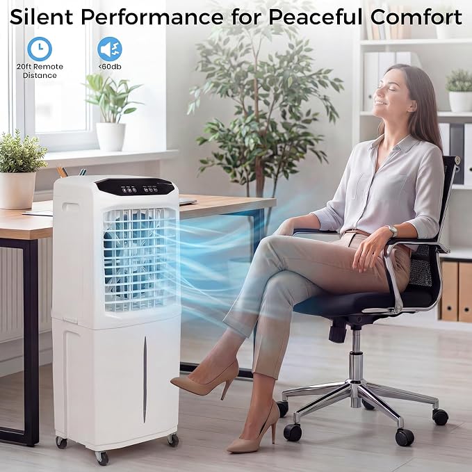 Swamp Cooler, 3000 CFM Evaporative Air Cooler with 10 Gallon Water Tank, 120° Oscillation, 12H Timer, Foldable Design and