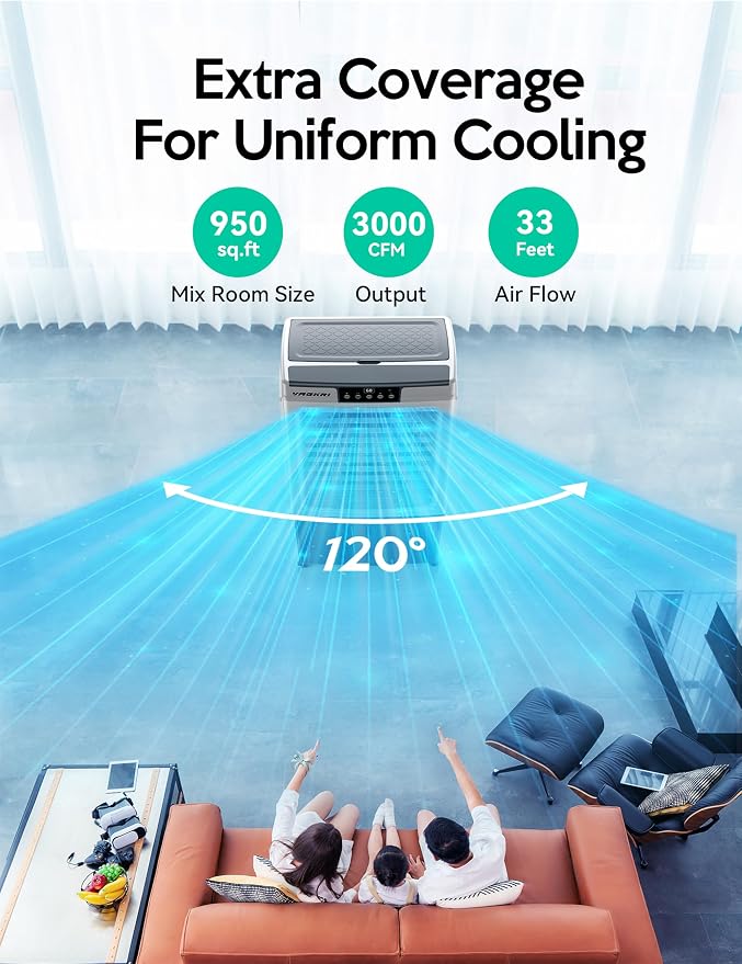 Swamp Cooler, 3100CFM Evaporative Air Cooler with 3 Modes & Wind Speeds, 120°Oscillation, 24H Timer, Portable Outdoor Air