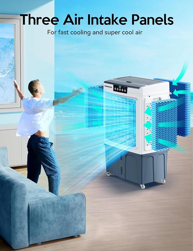 Swamp Cooler, 3100CFM Evaporative Air Cooler with 3 Modes & Wind Speeds, 120°Oscillation, 24H Timer, Portable Outdoor Air