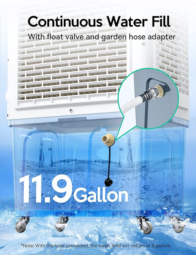 Swamp Cooler, 3100CFM Evaporative Air Cooler with 3 Modes & Wind Speeds, 120°Oscillation, 24H Timer, Portable Outdoor Air