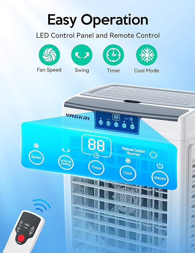 Swamp Cooler, 3100CFM Evaporative Air Cooler with 3 Modes & Wind Speeds, 120°Oscillation, 24H Timer, Portable Outdoor Air