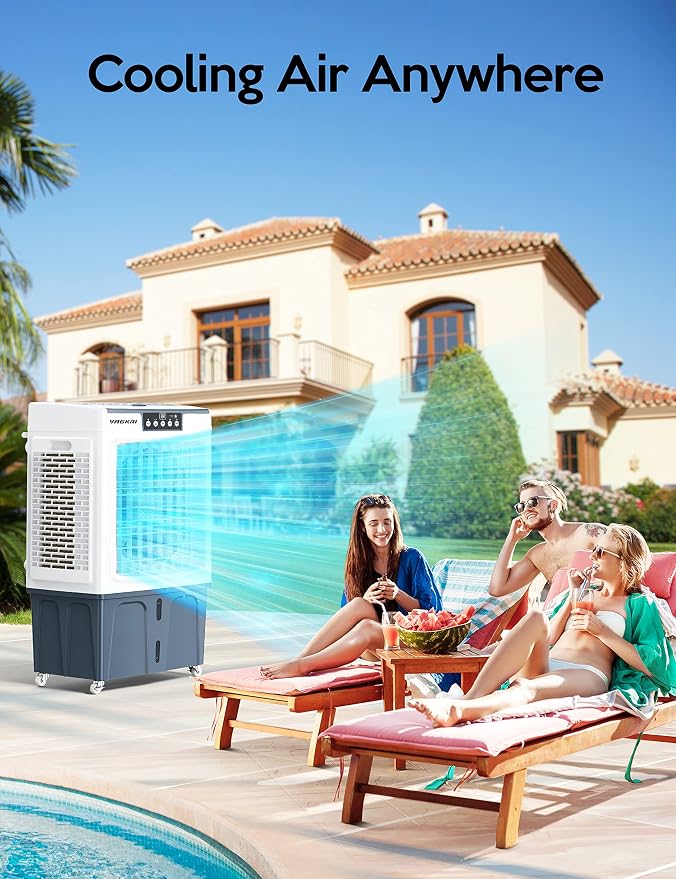 Swamp Cooler, 3100CFM Evaporative Air Cooler with 3 Modes & Wind Speeds, 120°Oscillation, 24H Timer, Portable Outdoor Air