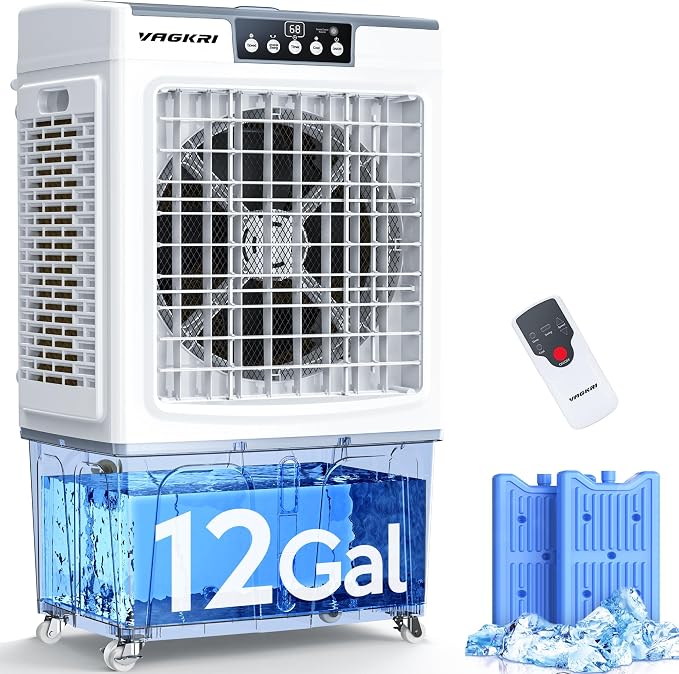 Swamp Cooler, 3100CFM Evaporative Air Cooler with Auto fill, 120° Oscillation, Remote Control & 24H Timer, 3 Wind Speeds for