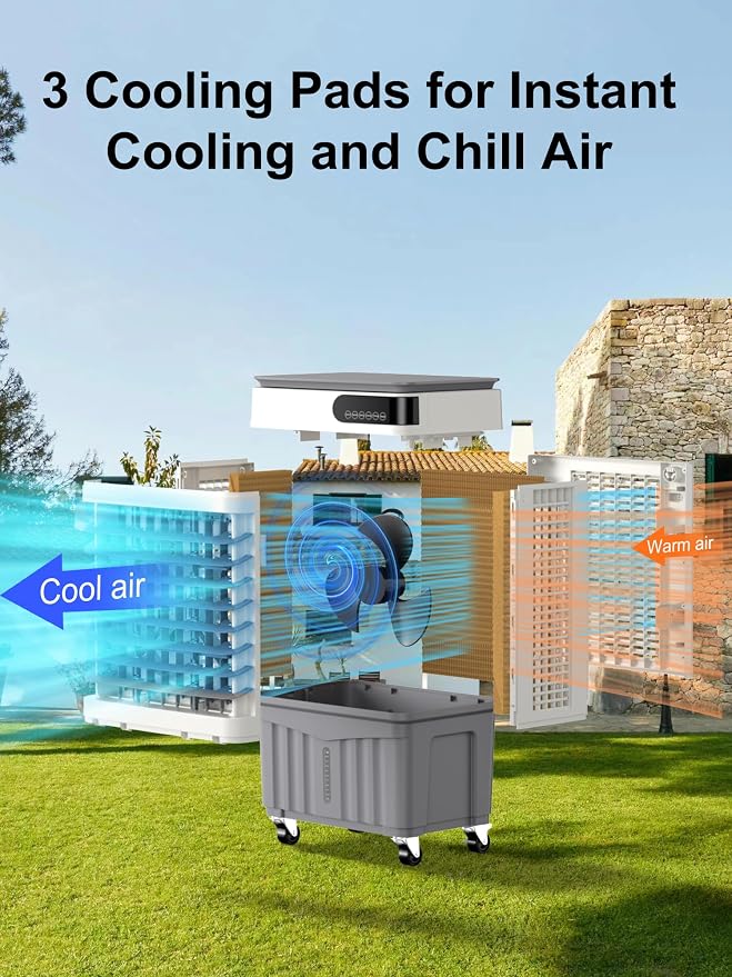 Swamp Cooler, 36 Inch Evaporative Air Cooler with 8 Gal Water Tank, 2500 CFM, 120° Oscillation, 3 Modes & 3 Speeds, Remote