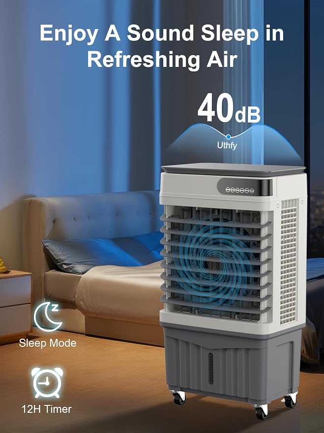 Swamp Cooler, 36 Inch Evaporative Air Cooler with 8 Gal Water Tank, 2500 CFM, 120° Oscillation, 3 Modes & 3 Speeds, Remote