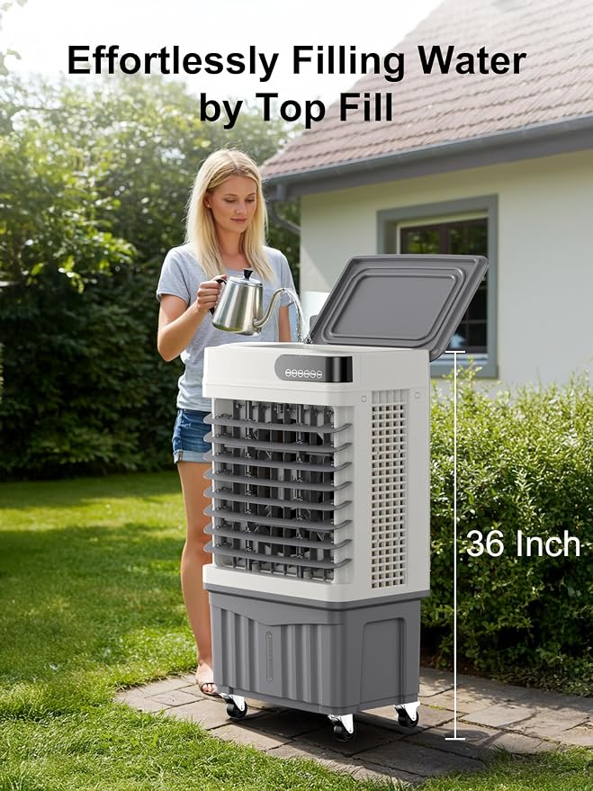 Swamp Cooler, 36 Inch Evaporative Air Cooler with 8 Gal Water Tank, 2500 CFM, 120° Oscillation, 3 Modes & 3 Speeds, Remote