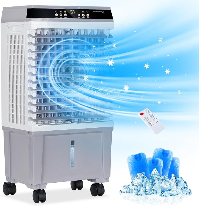 Swamp Cooler Air Conditioner, Evaporative Air Cooler with 4.6 Gallon Water Tank, 4 Ice Box, Remote, 12H Timer