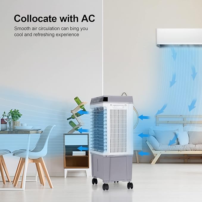Swamp Cooler Air Conditioner, Evaporative Air Cooler with 4.6 Gallon Water Tank, 4 Ice Box, Remote, 12H Timer