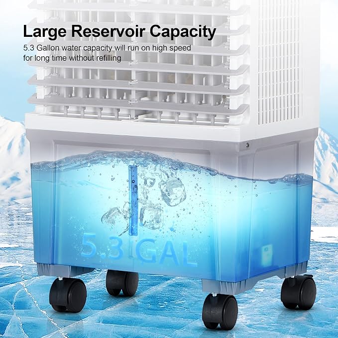 Swamp Cooler Air Conditioner, Evaporative Air Cooler with 4.6 Gallon Water Tank, 4 Ice Box, Remote, 12H Timer