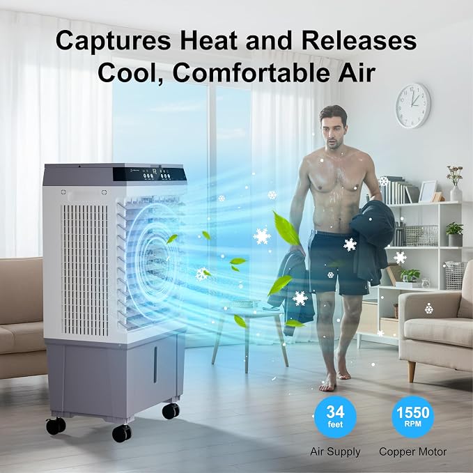 Swamp Cooler Air Conditioner, Evaporative Air Cooler with 5.3 Gallon Water Tank, 4 Ice Box, Remote, 12H Timer, alternate view