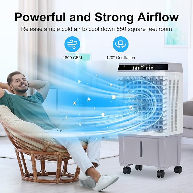 Swamp Cooler Air Conditioner, Evaporative Air Cooler with 5.3 Gallon Water Tank, 4 Ice Box, Remote, 12H Timer, alternate view