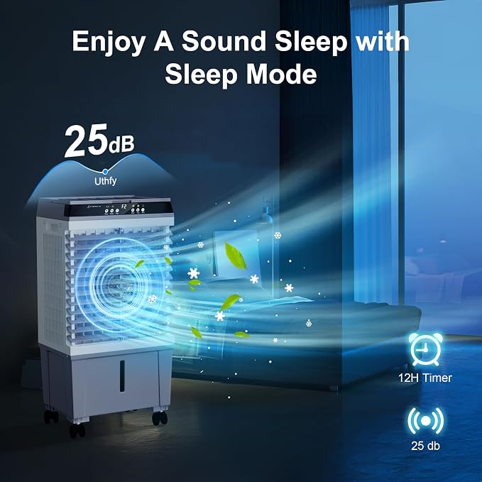 Swamp Cooler Air Conditioner, Evaporative Air Cooler with 5.3 Gallon Water Tank, 4 Ice Box, Remote, 12H Timer, alternate view