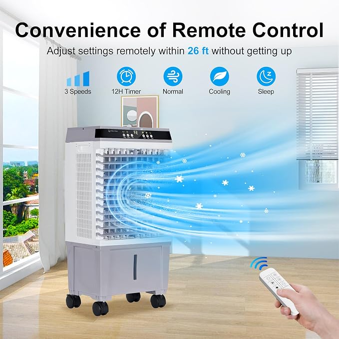 Swamp Cooler Air Conditioner, Evaporative Air Cooler with 5.3 Gallon Water Tank, 4 Ice Box, Remote, 12H Timer, alternate view