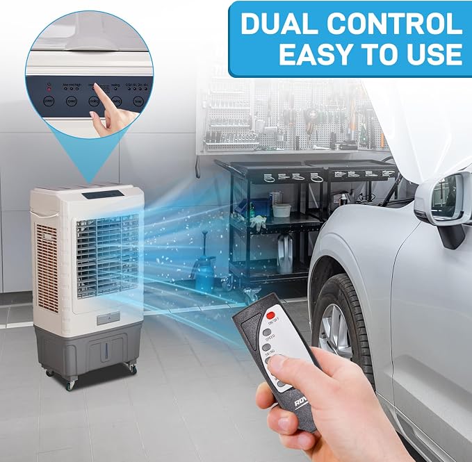 Swamp Cooler Air Conditioner with Remote & 12H Timer, 3000CFM Evaporative Air Cooler w/ 10 Gal Water Tank, Portable Cooler