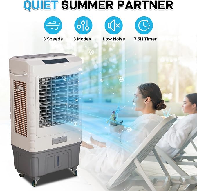 Swamp Cooler Air Conditioner with Remote & 12H Timer, 3000CFM Evaporative Air Cooler w/ 10 Gal Water Tank, Portable Cooler
