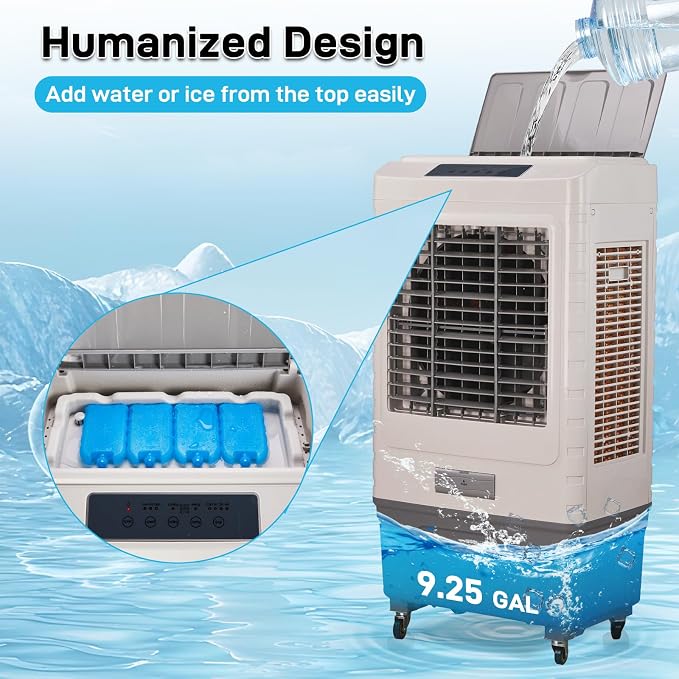 Swamp Cooler Air Conditioner with Remote & 12H Timer, 3000CFM Evaporative Air Cooler w/ 10 Gal Water Tank, Portable Cooler