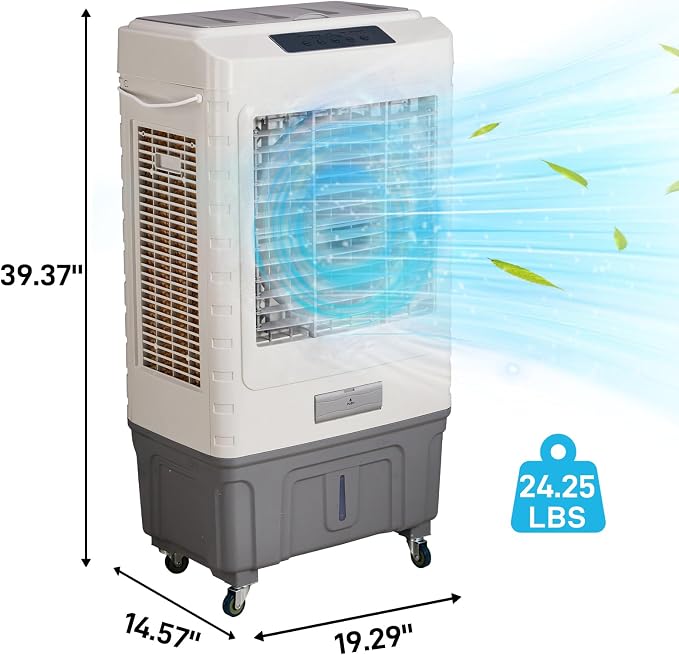 Swamp Cooler Air Conditioner with Remote & 12H Timer, 3000CFM Evaporative Air Cooler w/ 10 Gal Water Tank, Portable Cooler