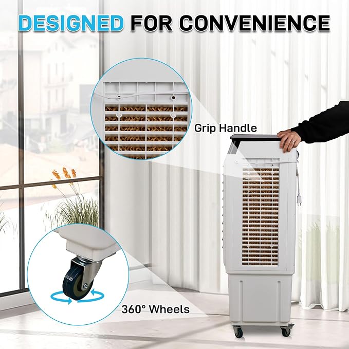 Swamp Cooler Air Conditioner with Remote & 12H Timer, 5000CFM Evaporative Air Cooler w/ 12 Gal Water Tank, Portable Cooler