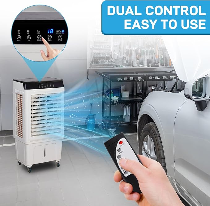 Swamp Cooler Air Conditioner with Remote & 12H Timer, 5000CFM Evaporative Air Cooler w/ 12 Gal Water Tank, Portable Cooler