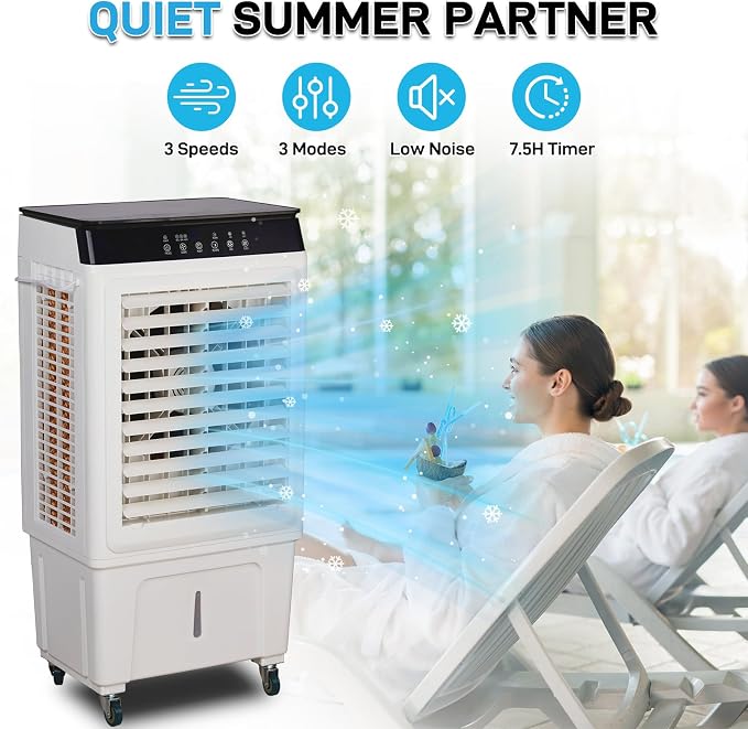 Swamp Cooler Air Conditioner with Remote & 12H Timer, 5000CFM Evaporative Air Cooler w/ 12 Gal Water Tank, Portable Cooler