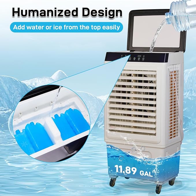 Swamp Cooler Air Conditioner with Remote & 12H Timer, 5000CFM Evaporative Air Cooler w/ 12 Gal Water Tank, Portable Cooler