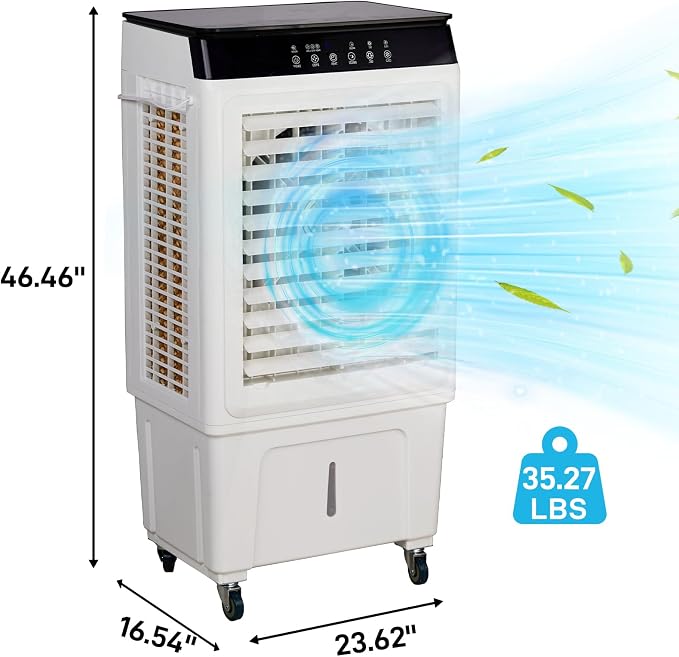 Swamp Cooler Air Conditioner with Remote & 12H Timer, 5000CFM Evaporative Air Cooler w/ 12 Gal Water Tank, Portable Cooler