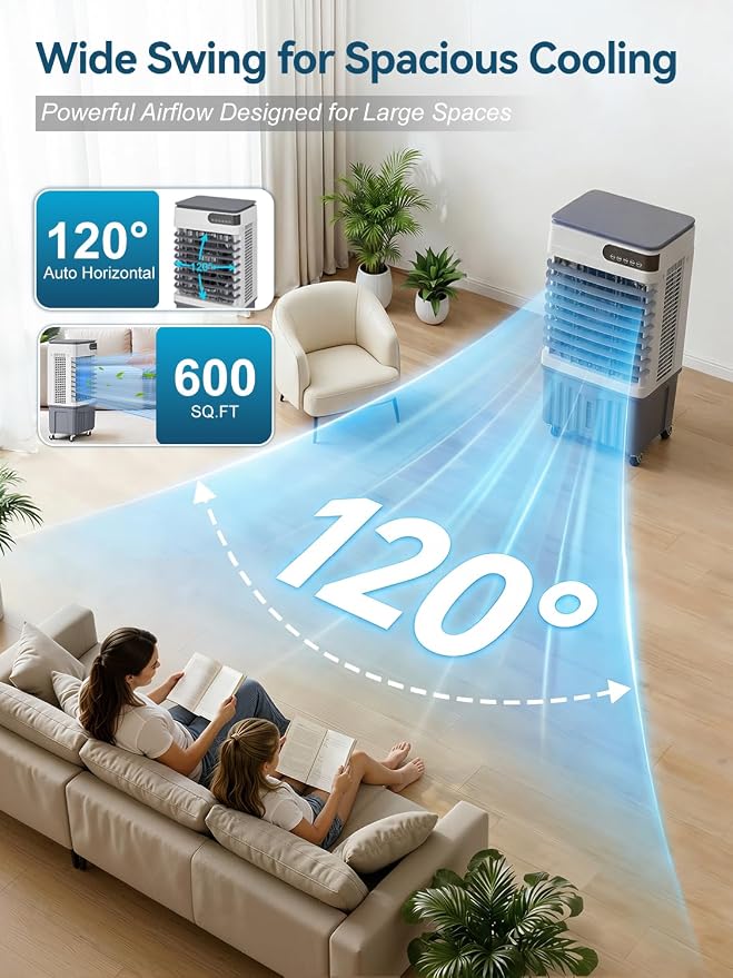 Swamp Cooler Air Conditioners, 4-IN-1 Evaporative Cooler With 8.2 Gal Water Tank, 4 Ice Packs, Remote, 12H Timer