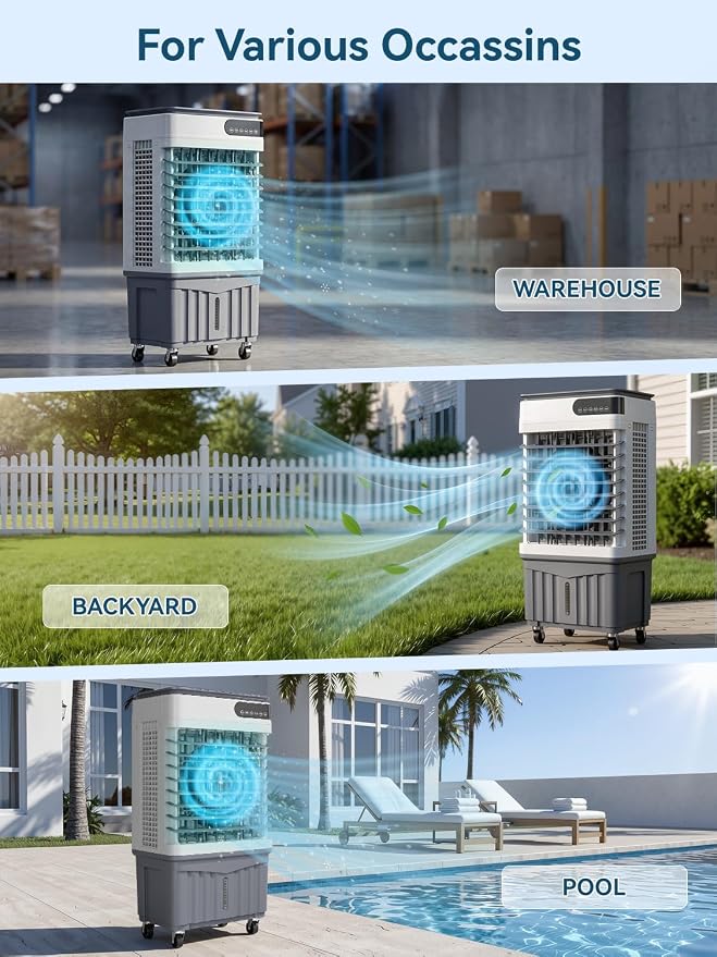 Swamp Cooler Air Conditioners, 4-IN-1 Evaporative Cooler With 8.2 Gal Water Tank, 4 Ice Packs, Remote, 12H Timer