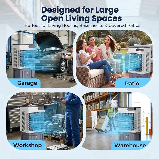 Swamp Cooler Air Conditioners, 4-IN-1 Portable Evaporative Cooler with LED Display, 4 Ice Packs, Remote, 12H Timer, 120°