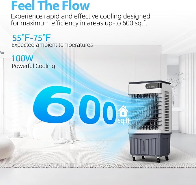 Swamp Cooler Air Conditioners, Large 8.3-Gal Tank for 7d Cooling, 4-IN-1 Portable Evaporative Cooler with LED Touch Screen, 3