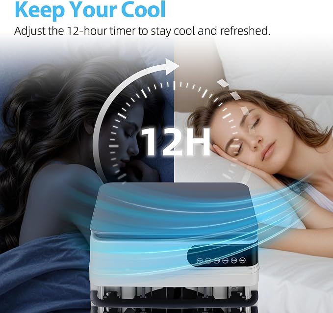 Swamp Cooler Air Conditioners, Large 8.3-Gal Tank for 7d Cooling, 4-IN-1 Portable Evaporative Cooler with LED Touch Screen, 3