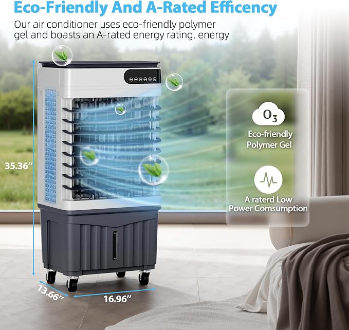 Swamp Cooler Air Conditioners, Large 8.3-Gal Tank for 7d Cooling, 4-IN-1 Portable Evaporative Cooler with LED Touch Screen, 3