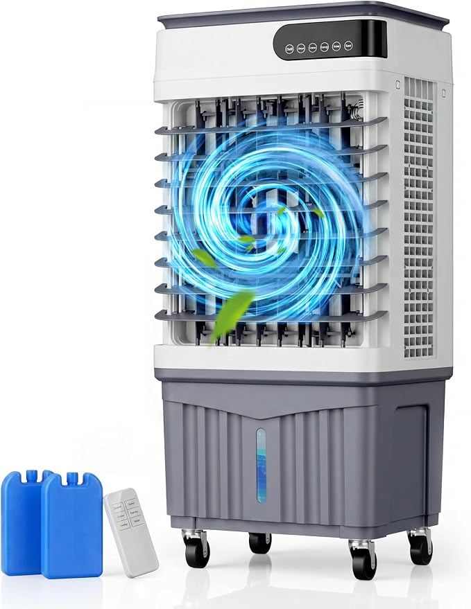 Swamp Cooler Air Conditioners, Large 8 Gal Tank for 7d Cooling, 4-IN-1 Portable Evaporative Cooler with LED Touch Screen, 3