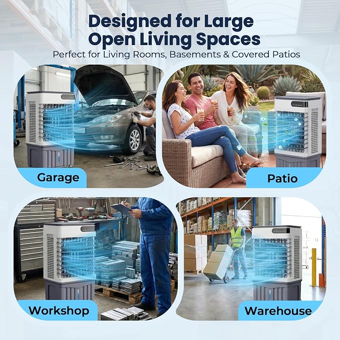 Swamp Cooler Air Conditioners, Large 8 Gal Tank for 7d Cooling, 4-IN-1 Portable Evaporative Cooler with LED Touch Screen, 3