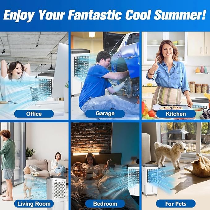 Swamp Cooler, Evaporative Air Cooler with 6 Ice Packs, Swamp Cooler Air Conditioner with 3 Gal Water Tank, 3 Speeds, 80°