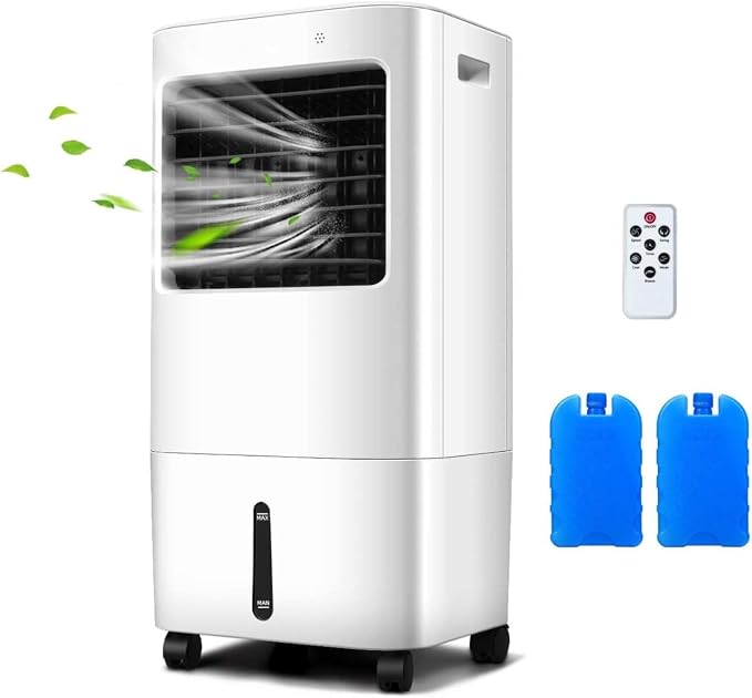Swamp Cooler, Portable Air Cooler Fan with 5.3Gal/20L Tank & 7.5H Timer, 4 Speeds, 3 Modes, Remote Control, Evaporative Air