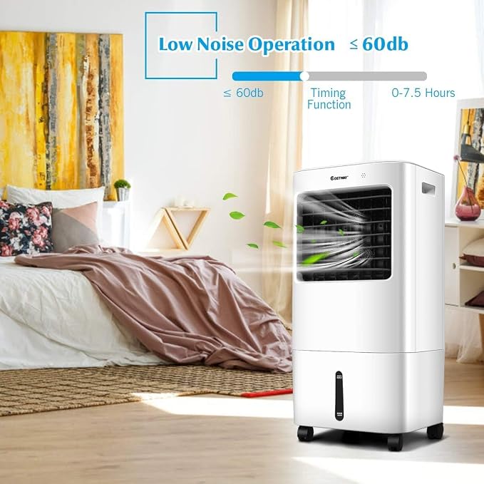 Swamp Cooler, Portable Air Cooler Fan with 5.3Gal/20L Tank & 7.5H Timer, 4 Speeds, 3 Modes, Remote Control, Evaporative Air