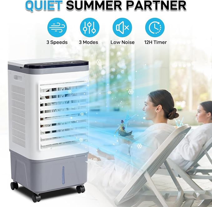 Swamp Cooler with Remote & 12H Timer, 461CFM Evaporative Air Cooler w/ 5 Gal Water Tank, Portable 3-IN-1 Air Conditioner for